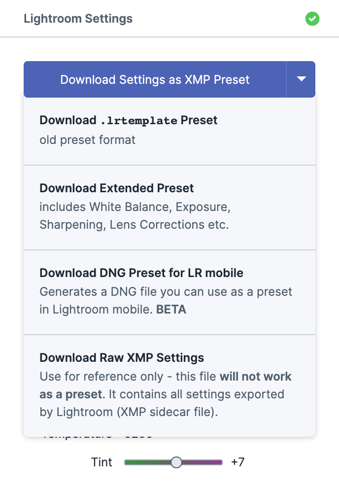 Download preset - screenshot