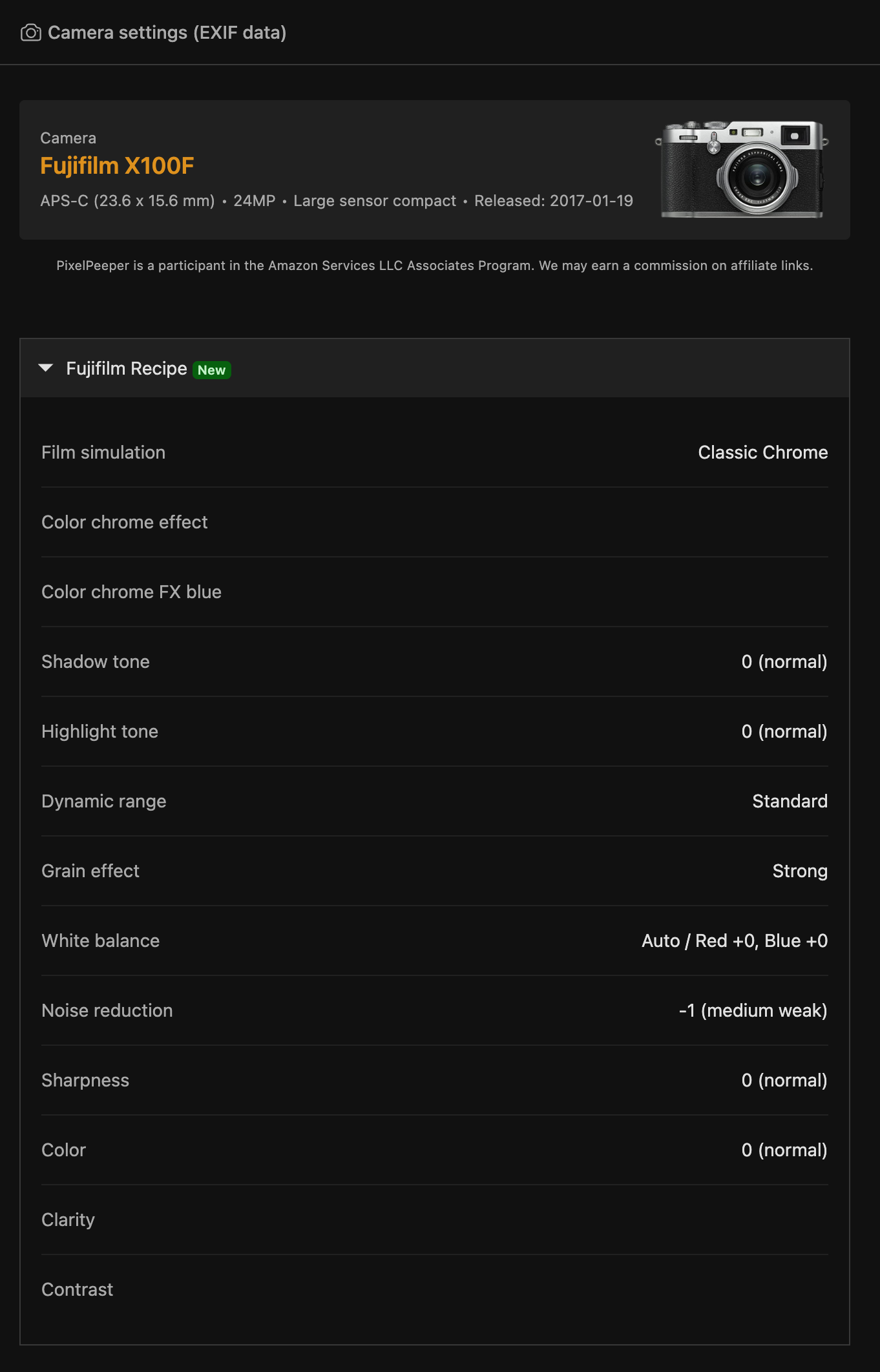 fujifilm recipe screenshot